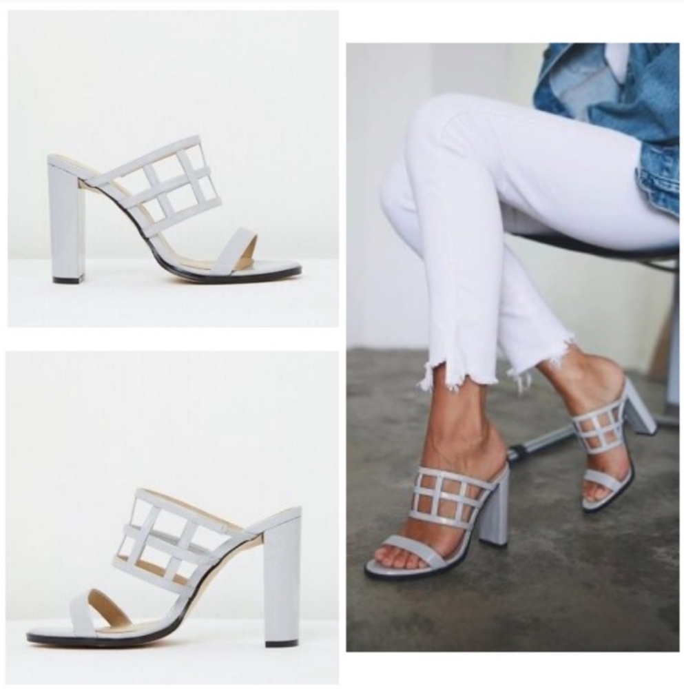 NIB Vegan Leather Caged Block Heel Sandal Mule The Mode Collective Revolve